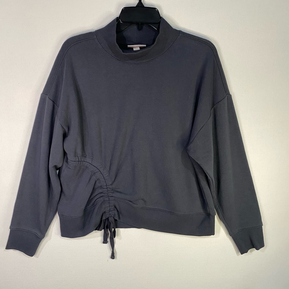 Knox Rose Ruched‎ Side Tie Mock Neck Sweatshirt Womens medium dark Gray